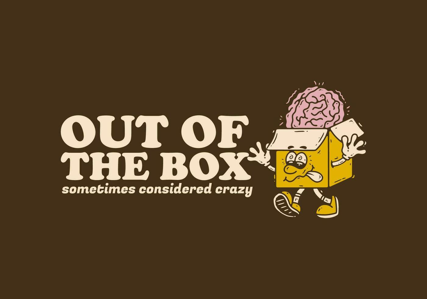 Out of the box, Mascot character of a cardboard box with a human brain on it vector