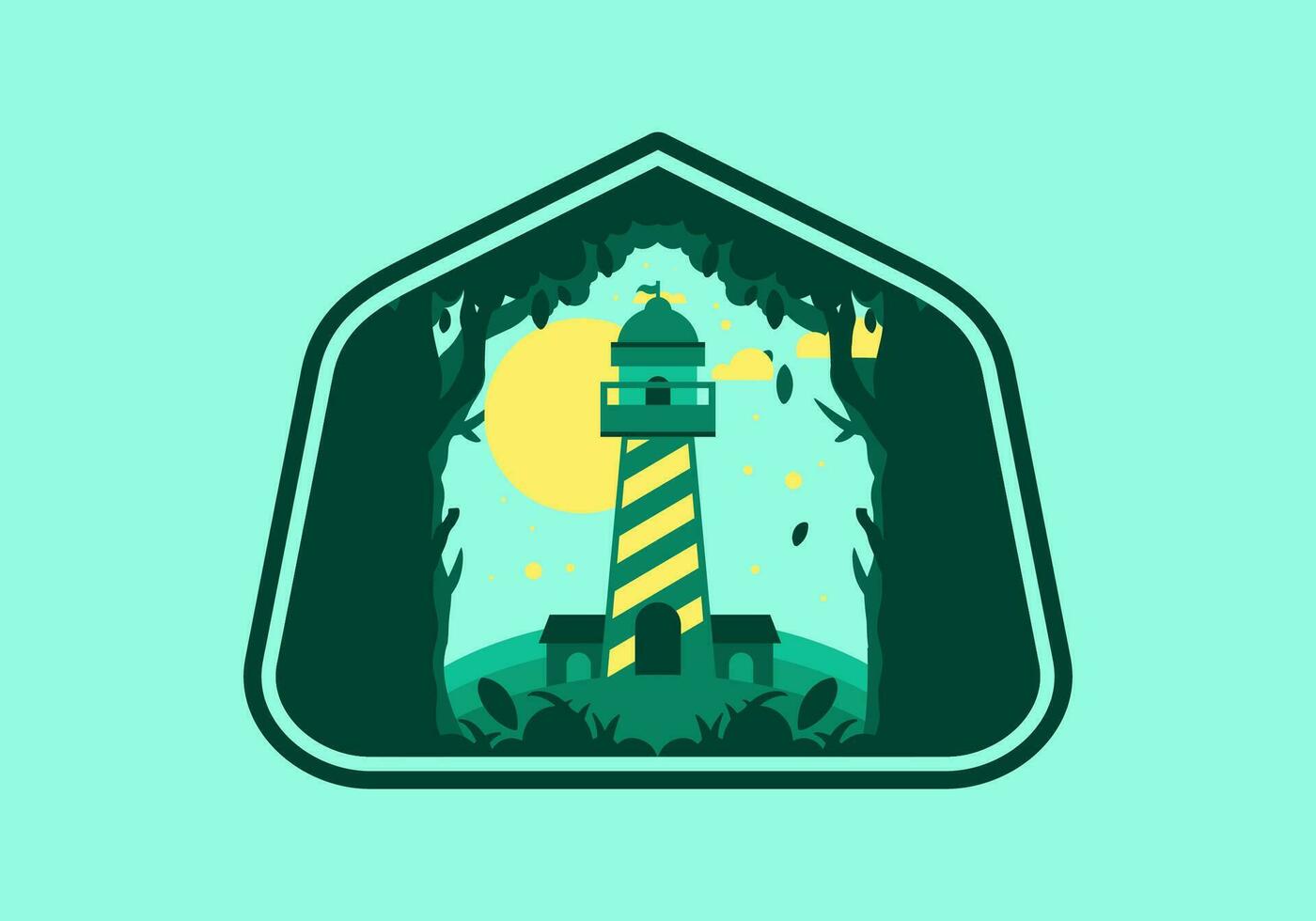 Colorful flat illustration of lighthouse in the forest vector