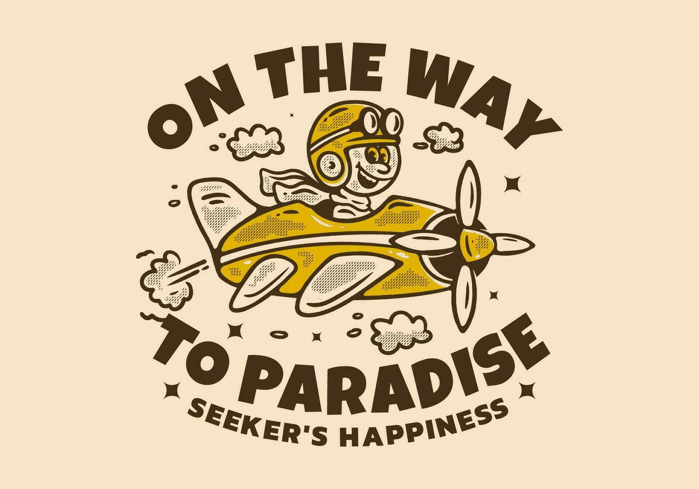 On the way to paradise, Mascot character illustration of a little boy driving a plane vector