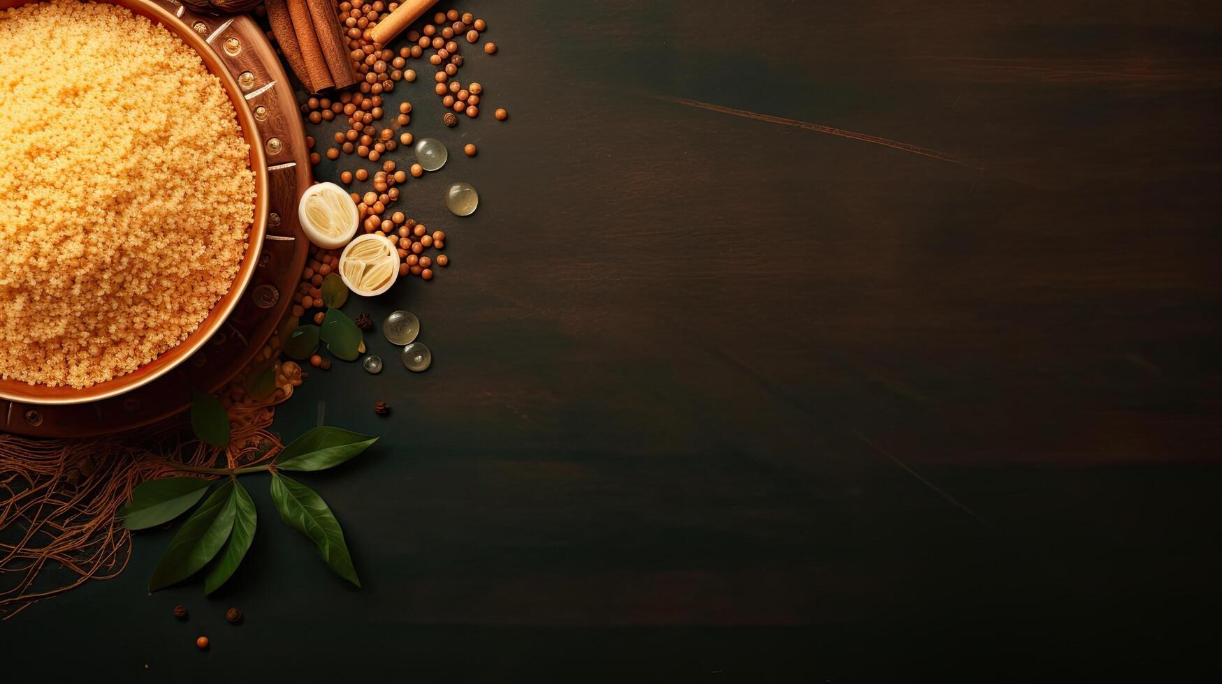 Cous cous, couscous. Web banner with copy space. photo