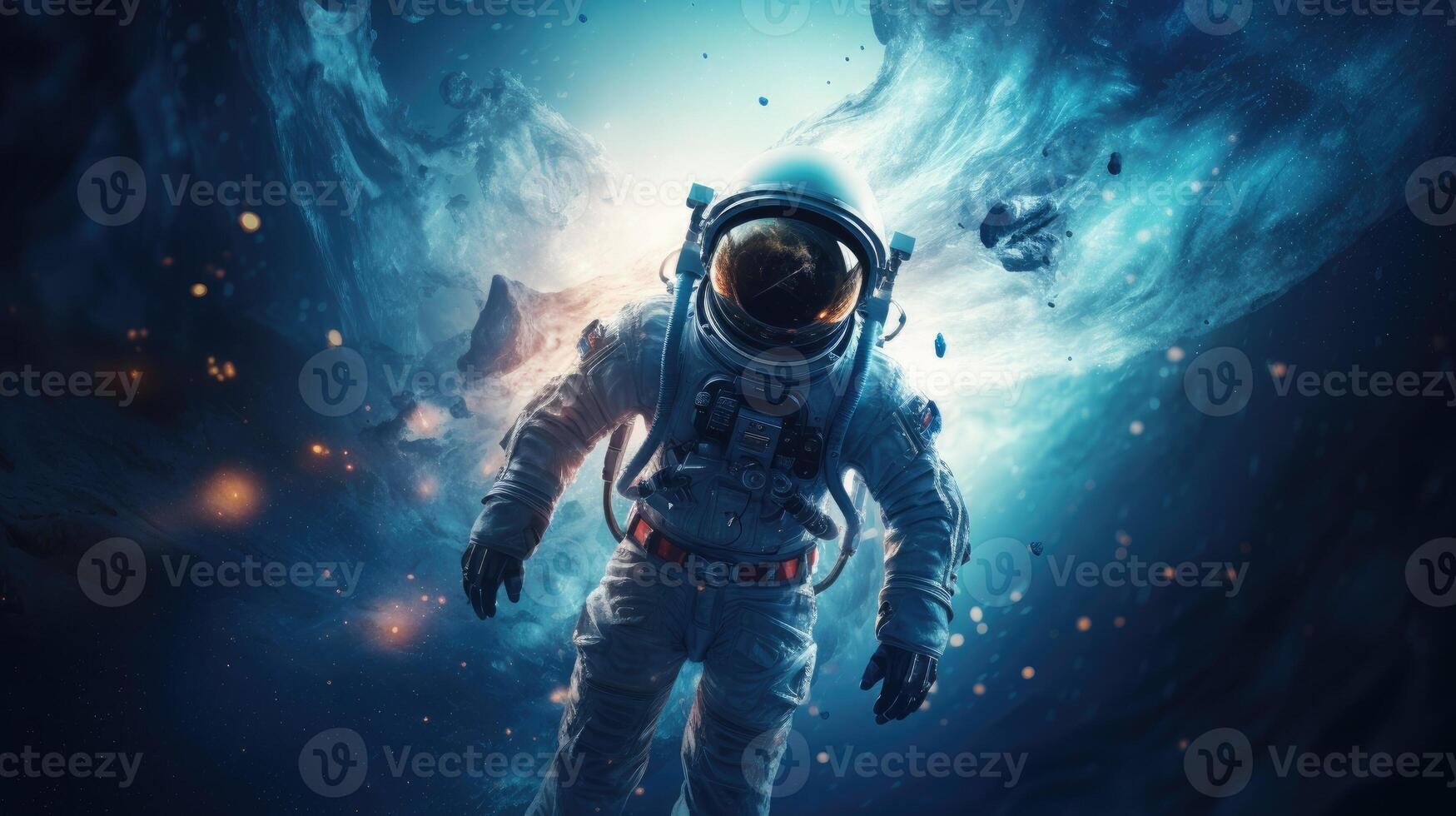 Astronaut in space, cosmos. Web banner with copy space. photo