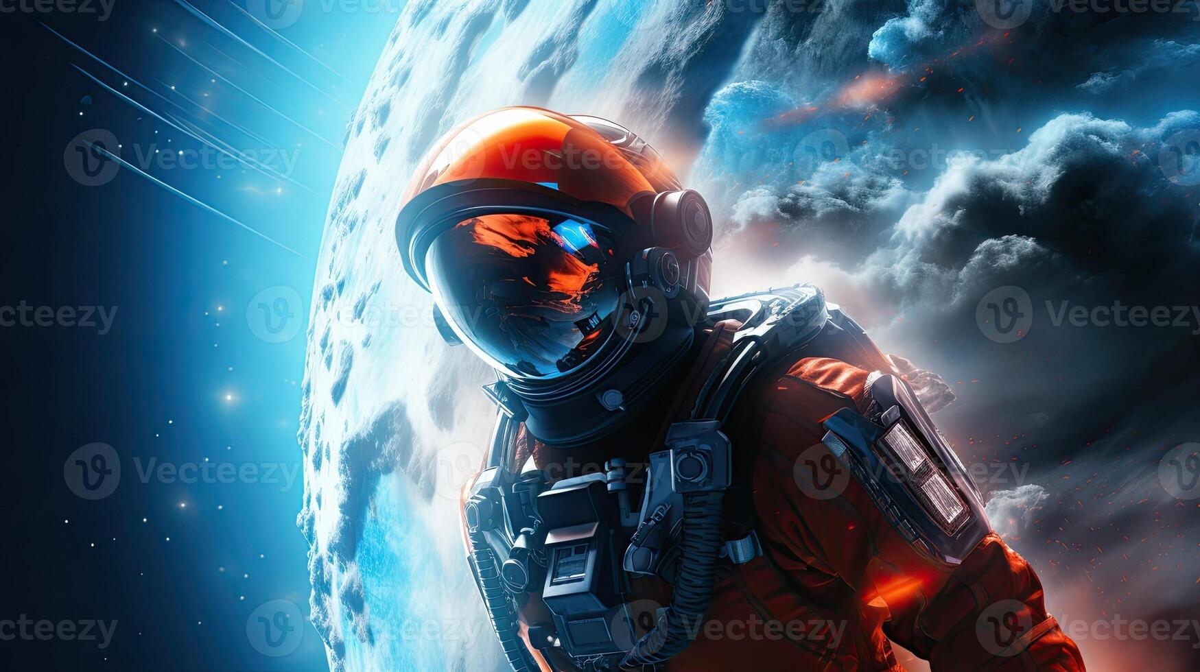 Astronaut in space, cosmos. Web banner with copy space. photo