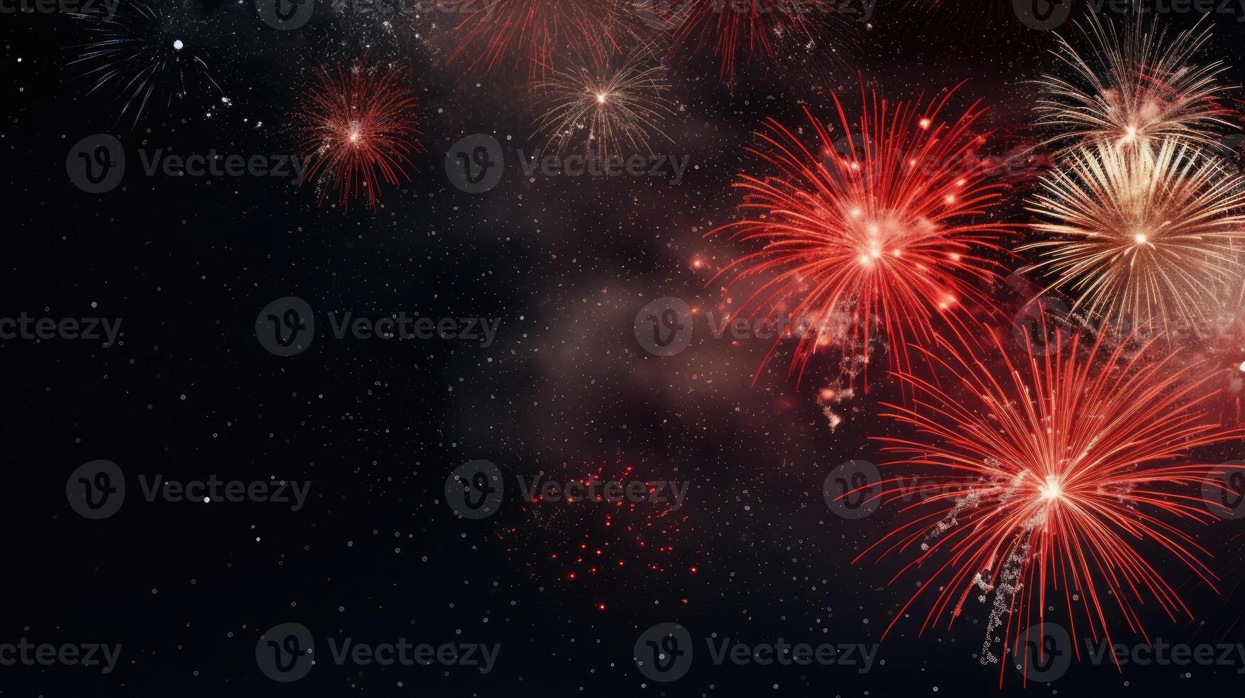 Fireworks in night sky, explosion. Web banner with copy space. photo