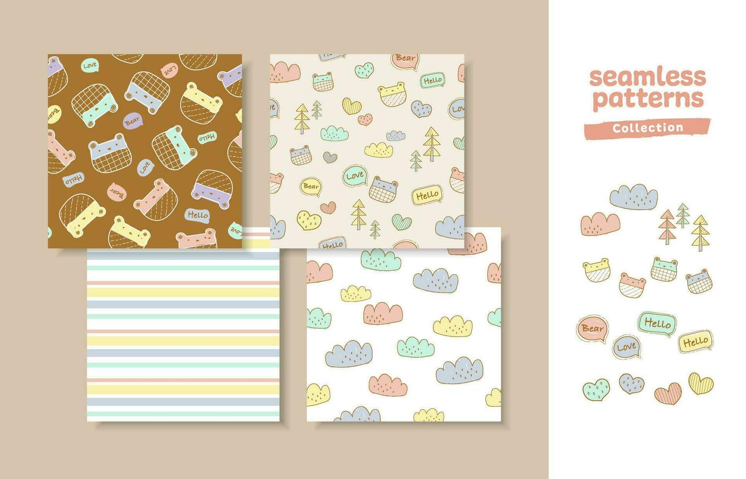 Seamless pattern hand drawn cartoon cute background Used for printing, wallpaper, children's clothing pattern design. vector illustration