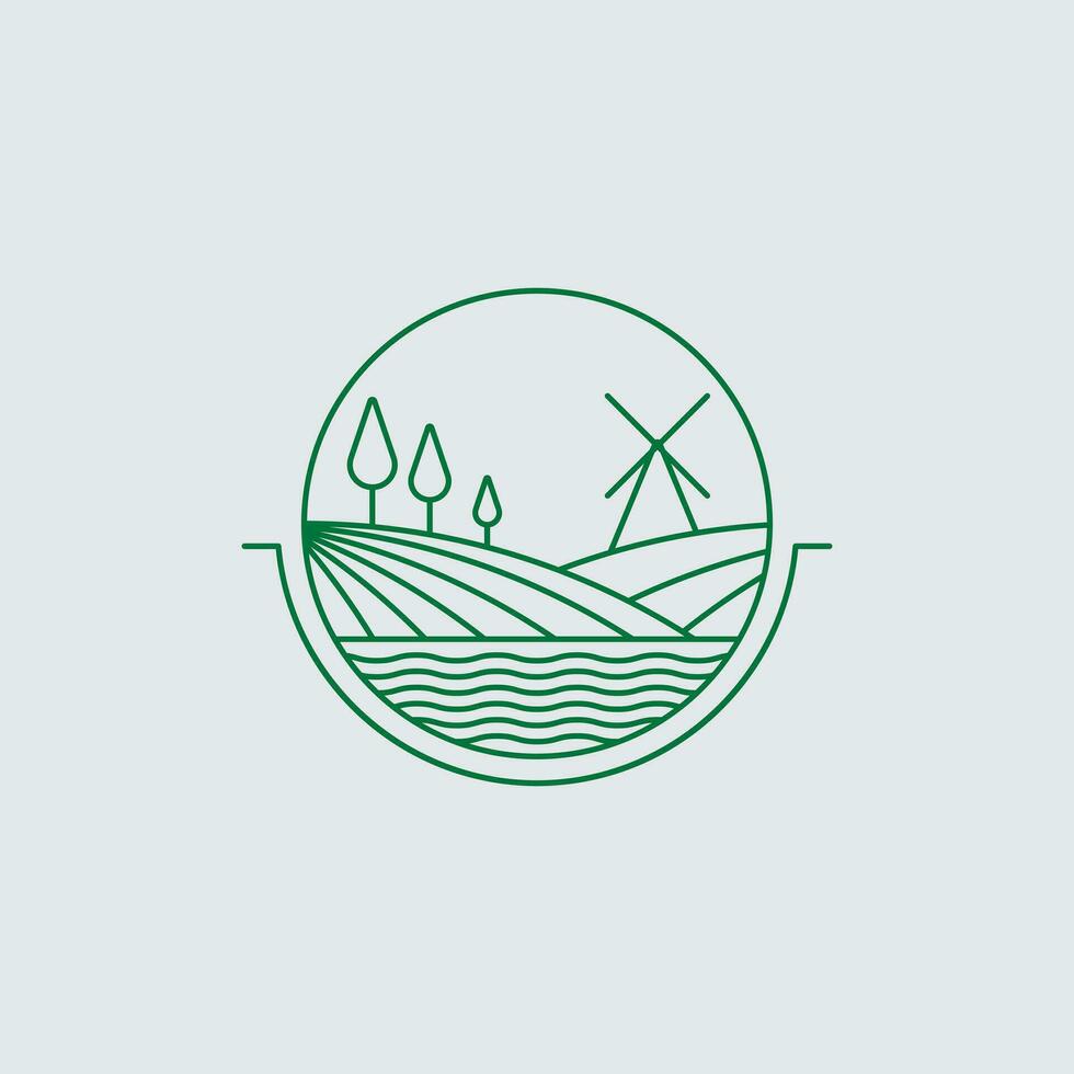 Minimalist Line Art Logo Badge farming outdoor vector