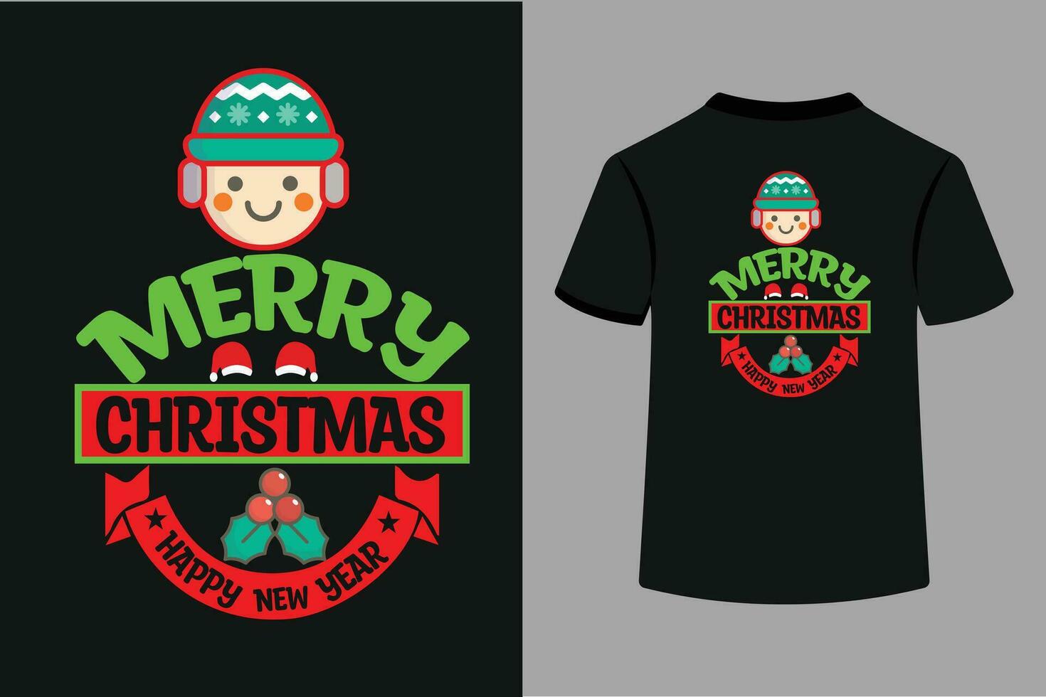 Merry Christmas Happy New Year Typography T-Shirt Design vector