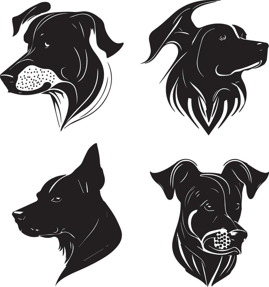 4 4 negro perro cabeza vector silueta