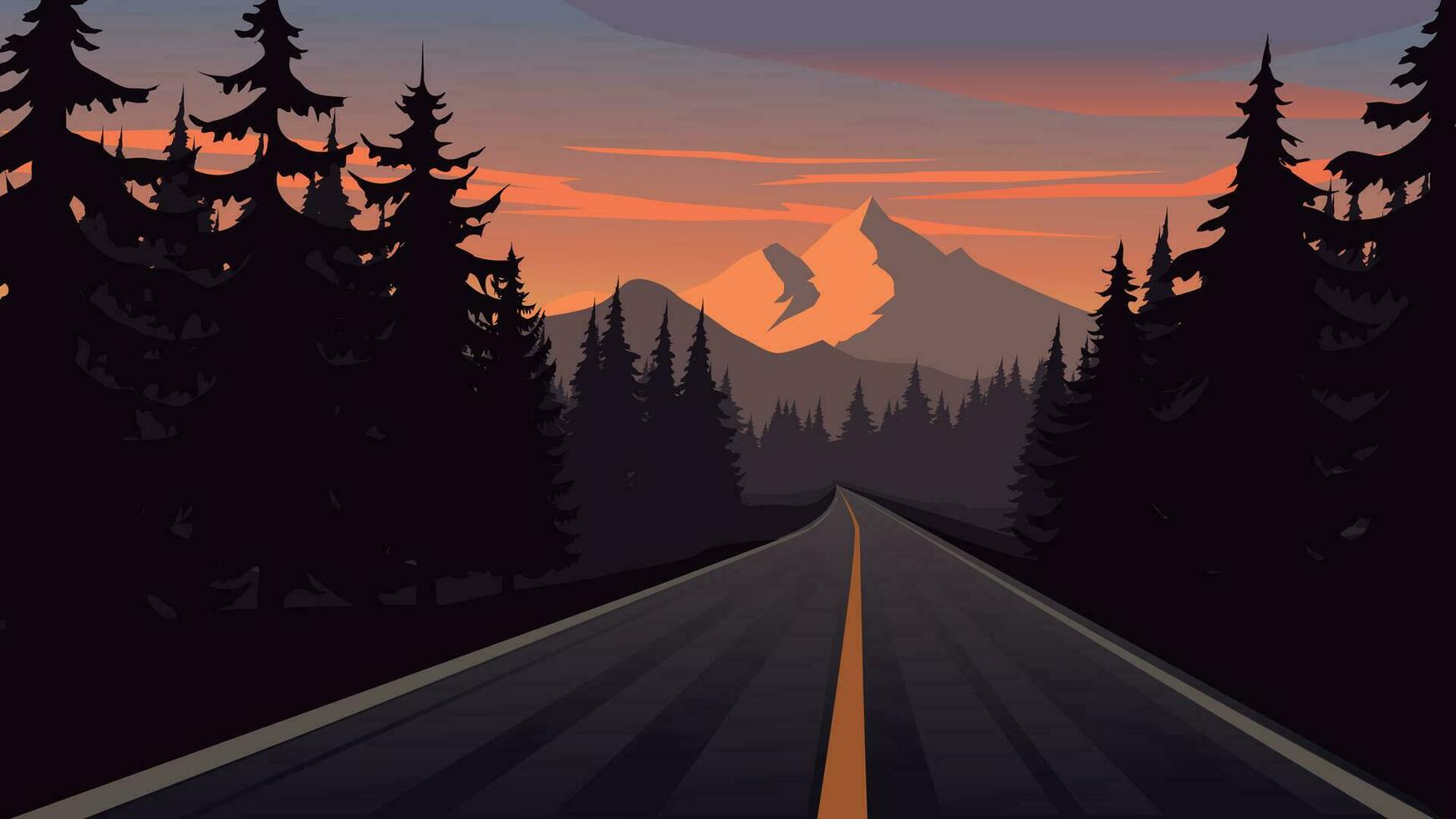 puesta de sol paisaje con vacío la carretera y montaña vector