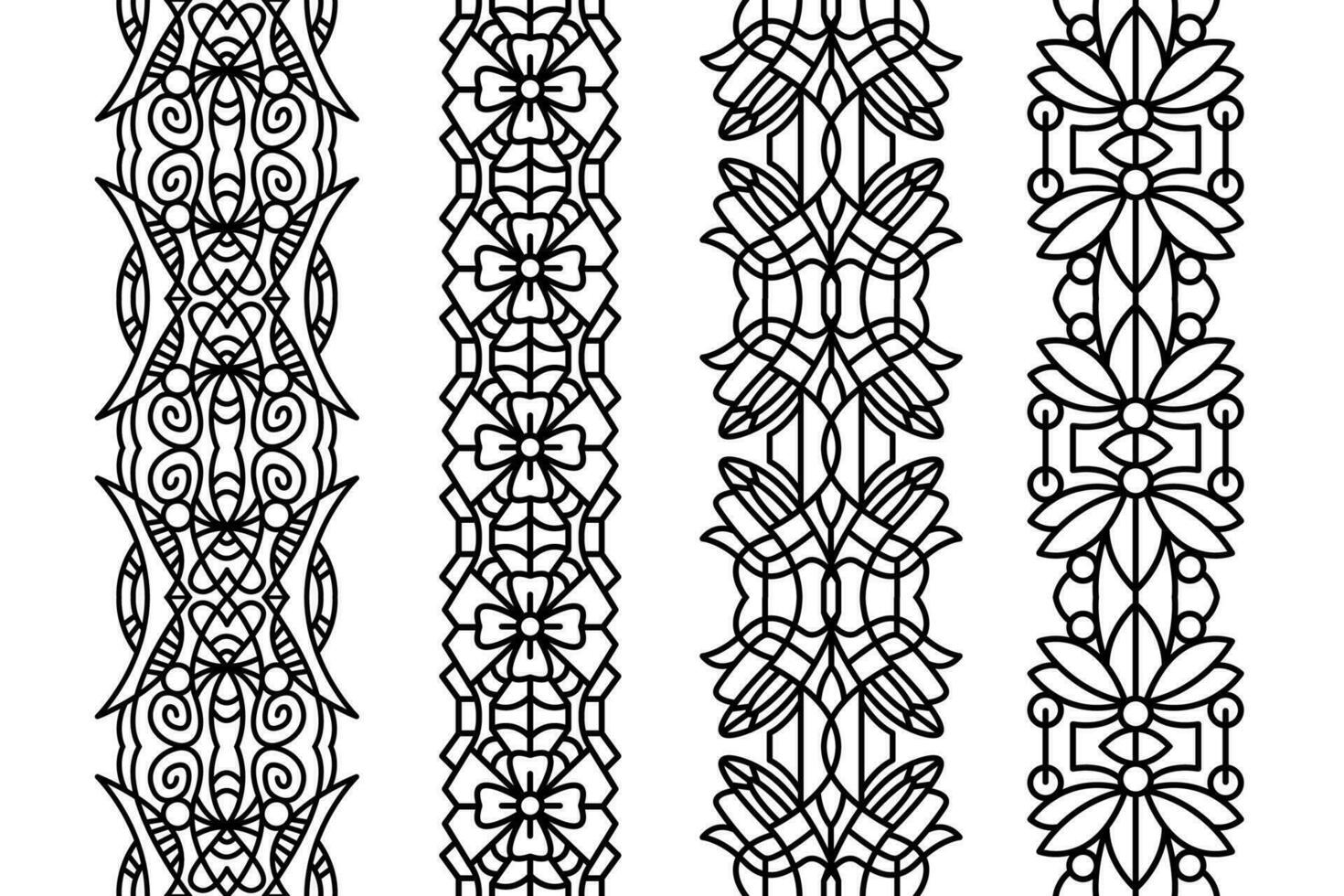 Knit lace trim patterns. Line art seamless tape patterns collection. vector