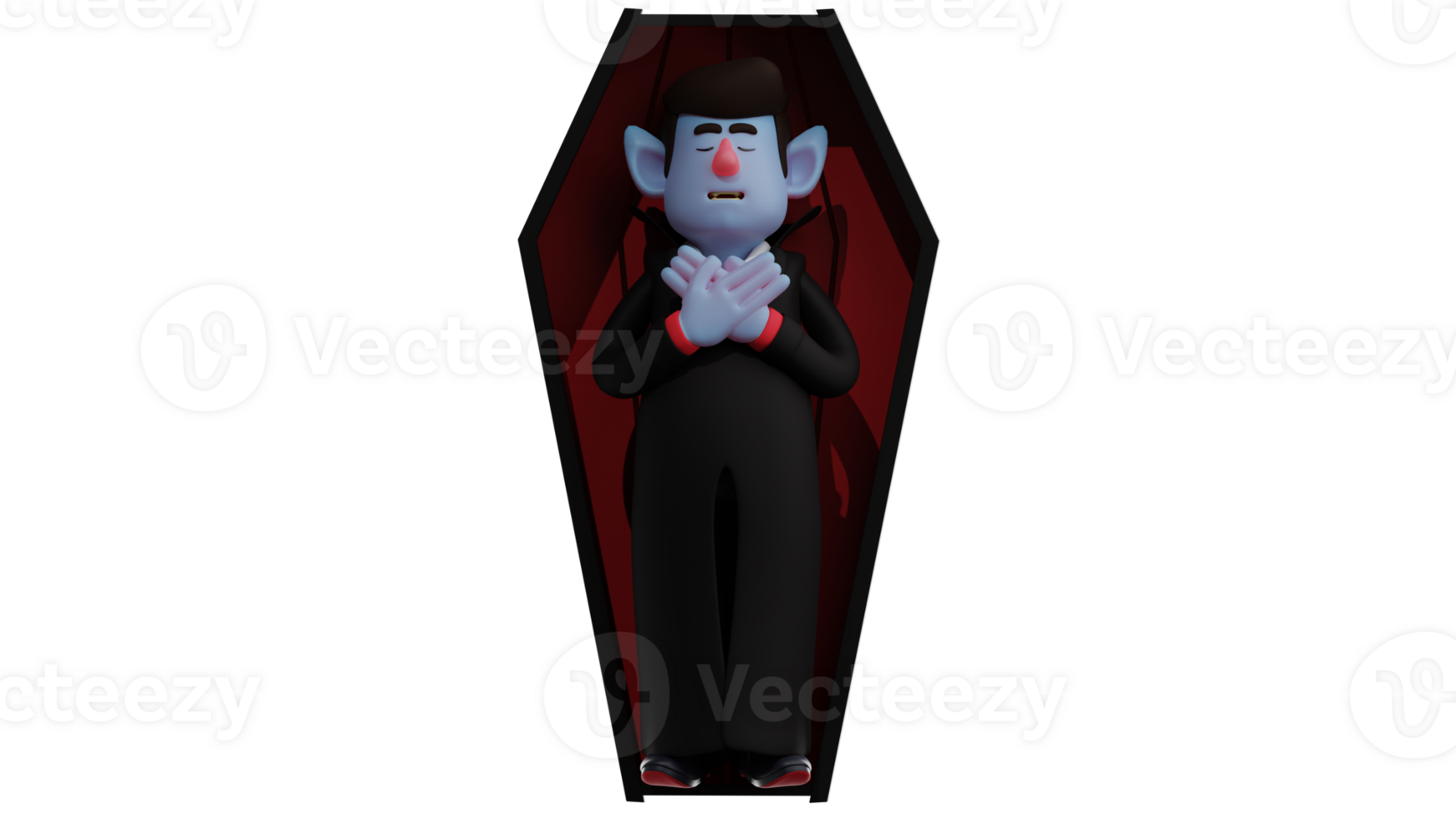 3d illustration. effrayant dracula 3d dessin animé personnage. dracula fermé le sien yeux. dracula est dans le cercueil et regards très effrayant. 3d dessin animé personnage png