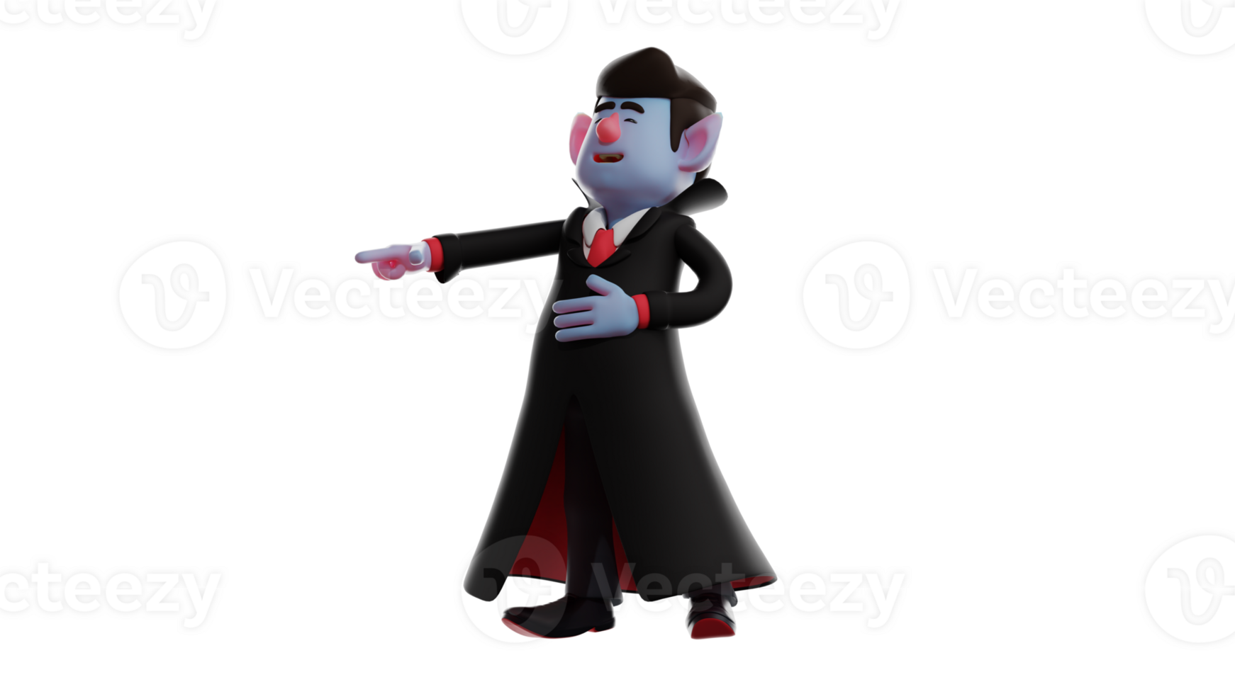3D Illustration. Happy Dracula 3D cartoon character. Drakula was captured in laughing until he was holding his stomach. Dracula pointed to something who make him laugh. 3D cartoon character png