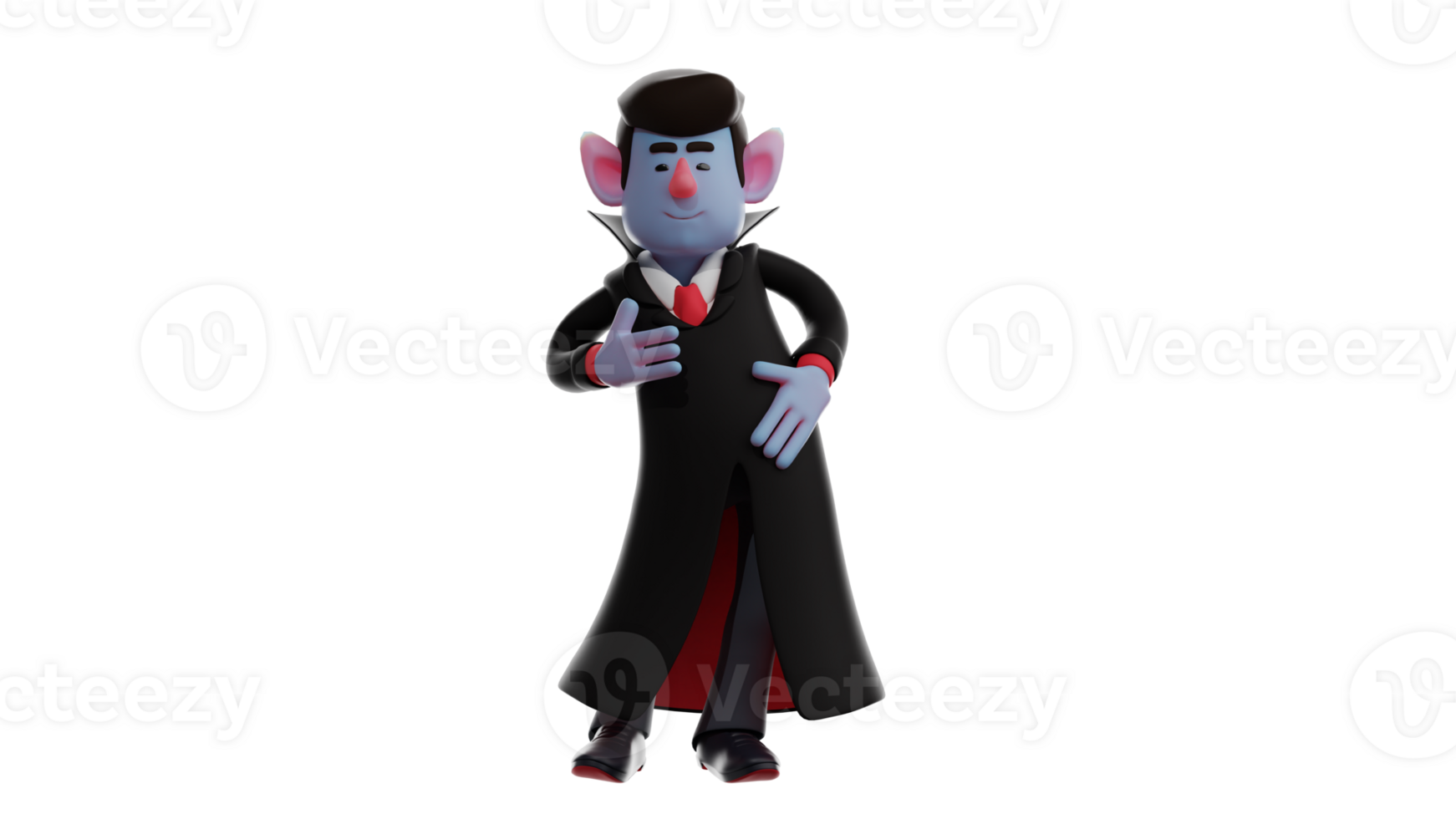3D Illustration. Funny Dracula 3D cartoon character. Dracula is dancing and lining up his hands. The sweet Dracula seems happy to do his activities. 3D cartoon character png