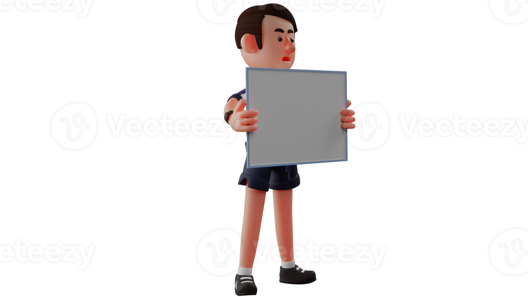 3D illustration. Authoritative Referee 3D Cartoon Character. The referee shows the board he brought to everyone in the game. The referee shows the announcement. 3D Cartoon Character png