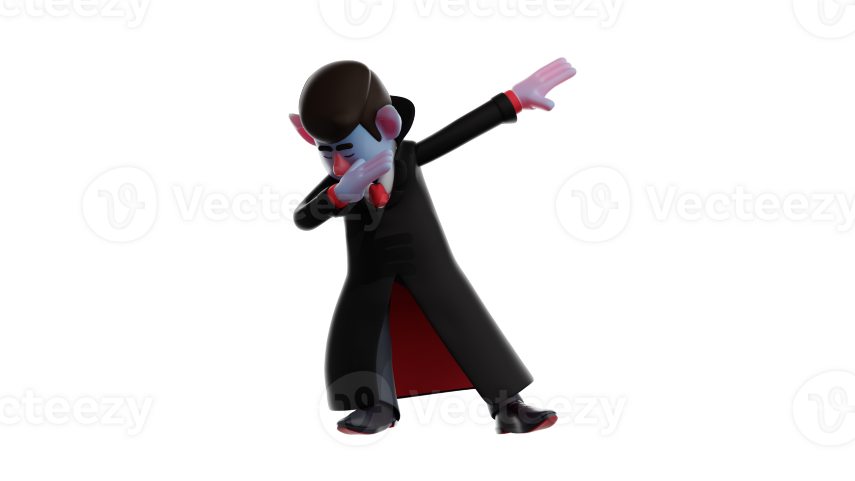 3D Illustration. Adult Male 3D cartoon character. Men wear Dracula costumes to go to a party. Dracula's man showed Dab Pose. 3D cartoon character png