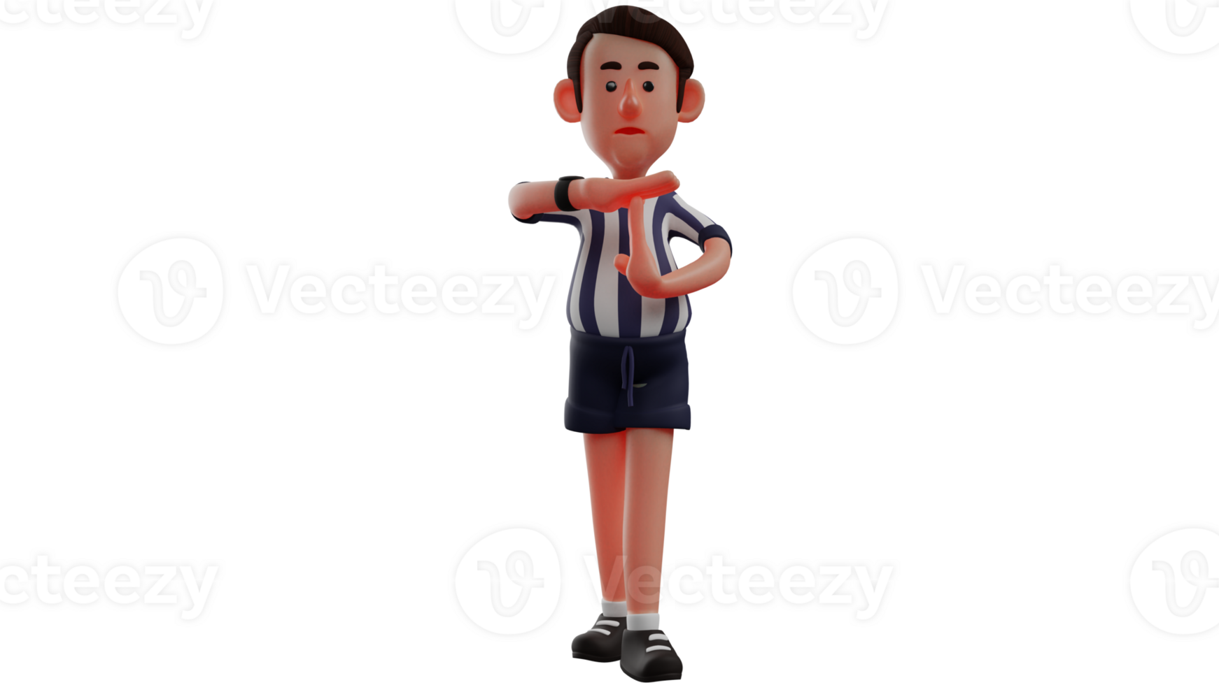 3D illustration. Cool Referee 3D Cartoon Character. The referee gives instructions with a sign using his hand. The handsome referee is doing his job. 3D Cartoon Character png