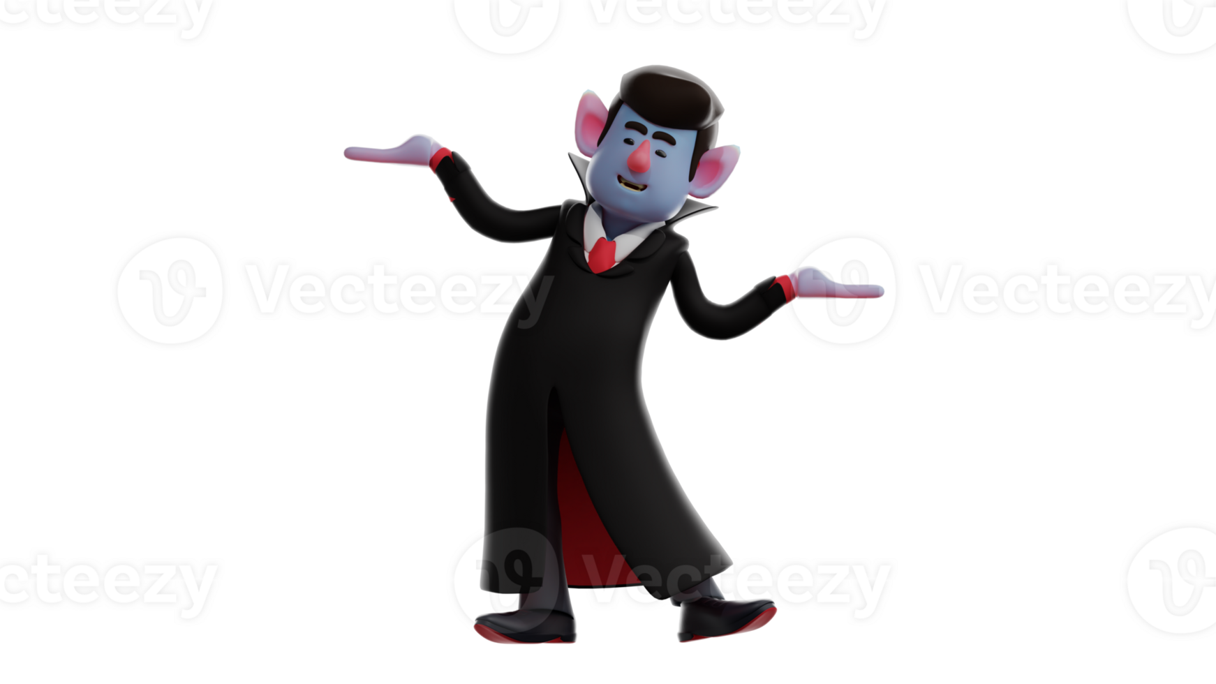 3D illustration. Adorable Vampire 3D Cartoon Character. Vampire showing funny pose. The Vampire spread his arms. The unique vampire was contorting its body. 3D Cartoon Character png