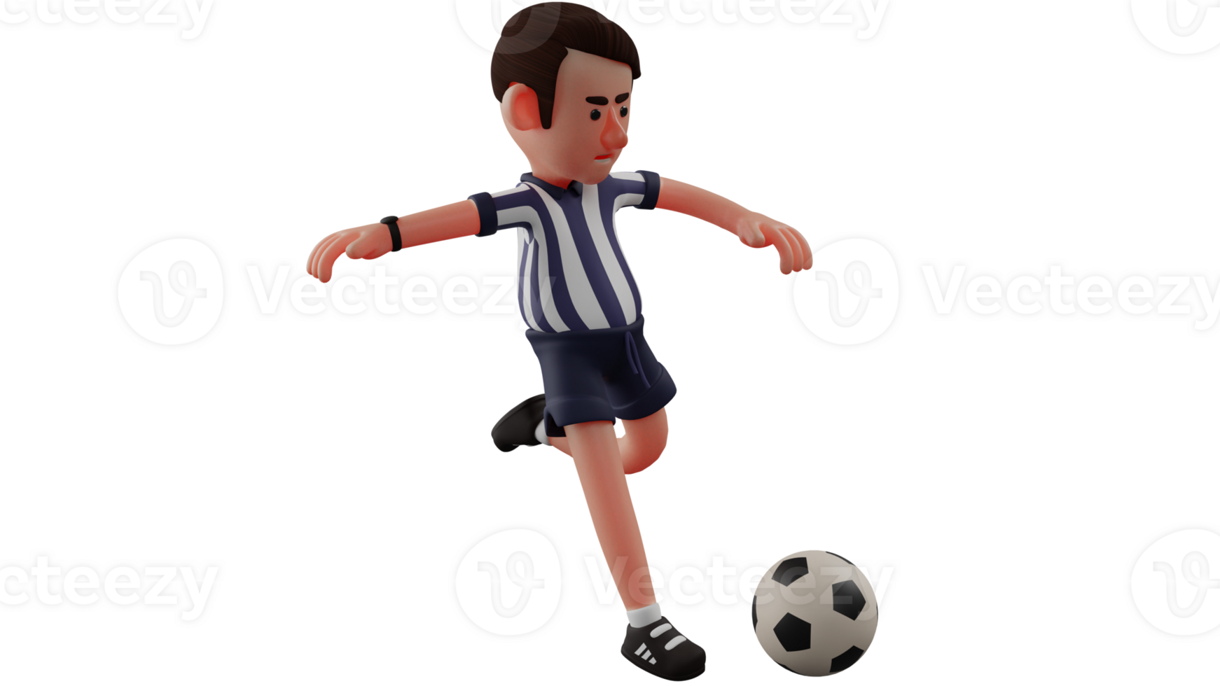 3D illustration. Handsome Referee 3D Cartoon Character. The referee will kick the ball on the sidelines. An agile referee will direct the ball into the field. 3D Cartoon Character png