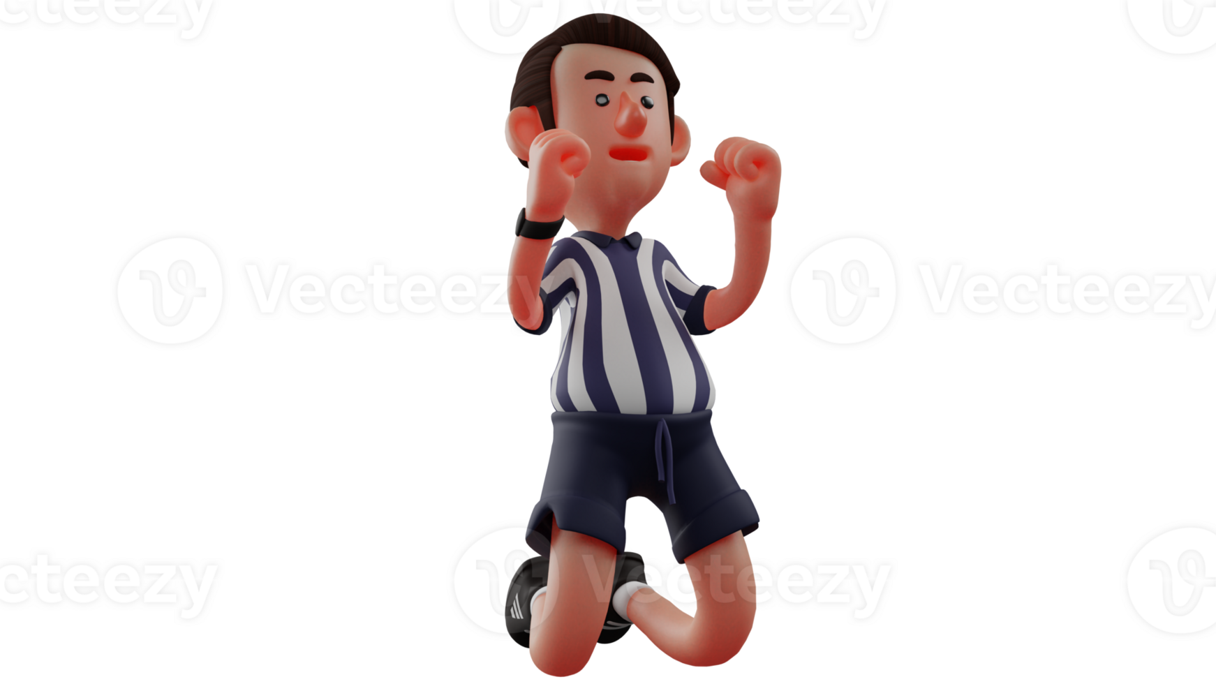3D illustration. Proud Referee 3D Cartoon Character. The referee is celebrating and clenching his fists. The referee feels happy because he did a good job. 3D Cartoon Character png