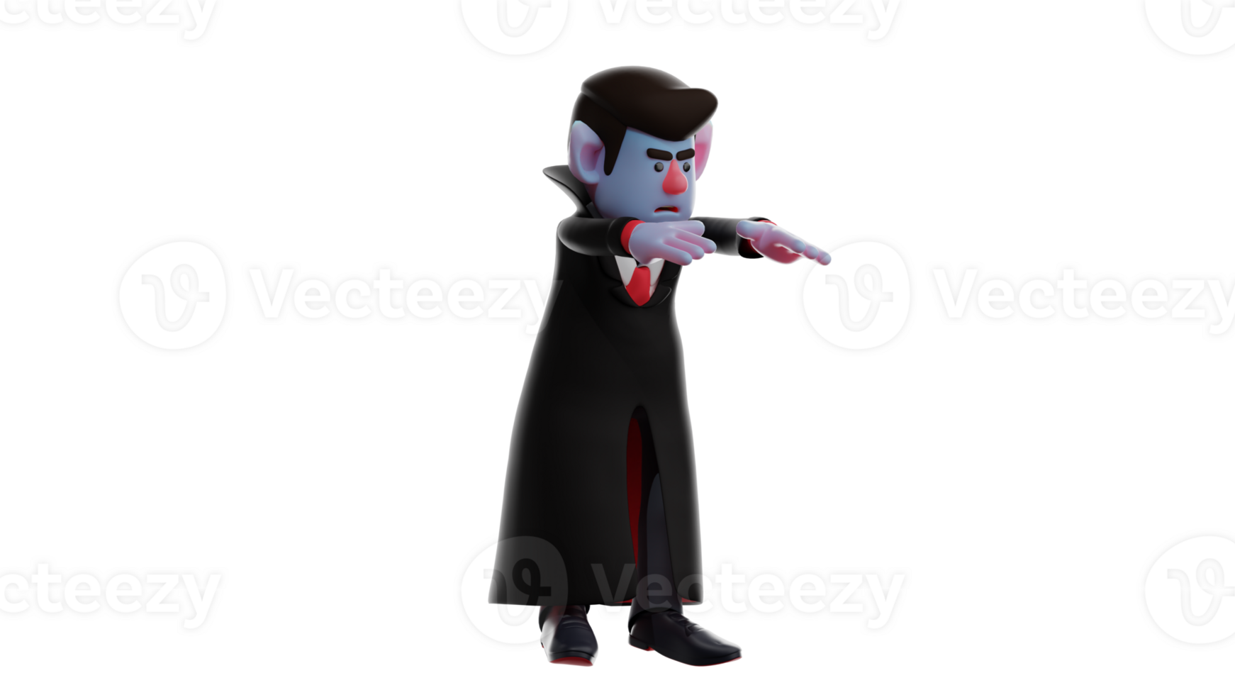 3D Illustration. Frightening Dracula 3D cartoon character. Dracula pointed his hands forward trying to frighten someone. Dracula showed a very scary expression. 3D cartoon character png