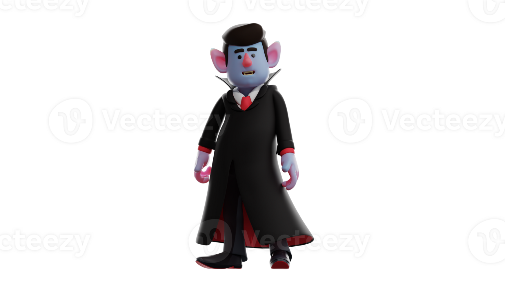 3D illustration. Dracula 3D Cartoon Character. Dracula who stands and looks charming. Dracula is wearing a luxurious robe. The silent Vampire looks around. 3D Cartoon Character png
