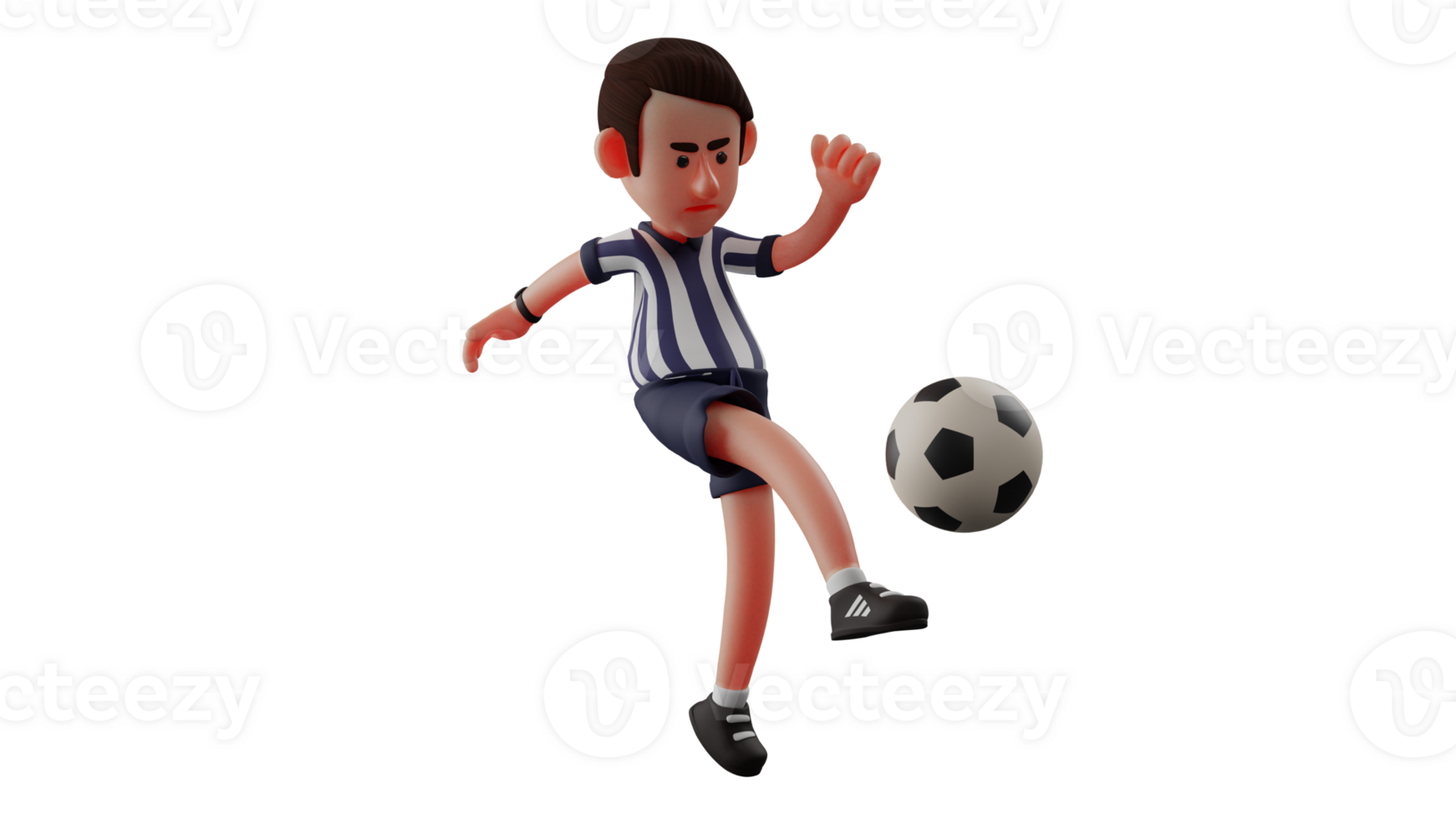 3D illustration. Attractive Goalkeeper 3D Cartoon Character. The goalkeeper kicks the ball towards him. Neat referee looks great and impressive. 3D Cartoon Character png