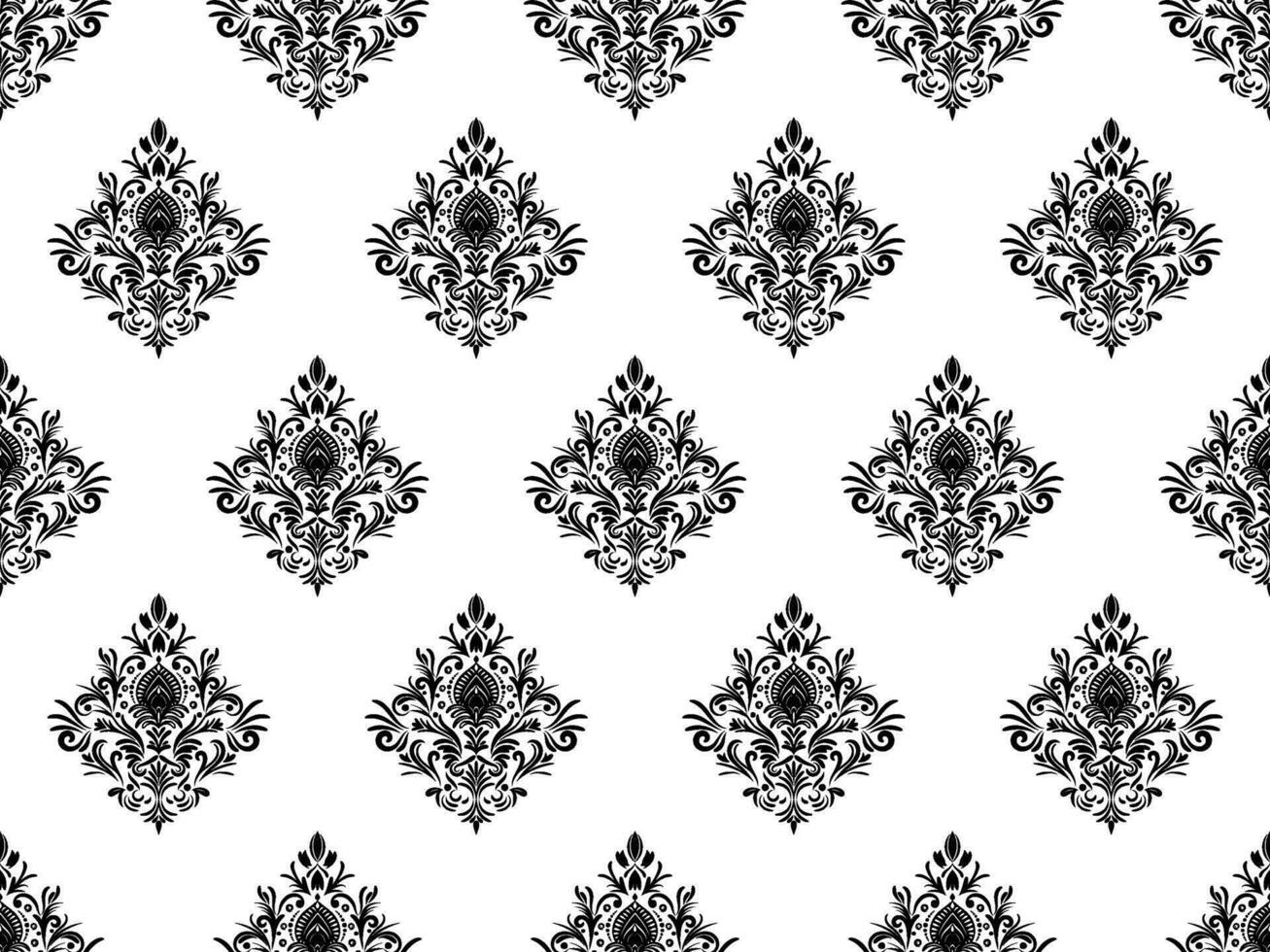 Damask seamless pattern. Black flowers Luxury Royal Wallpaper. Floral Background. vector