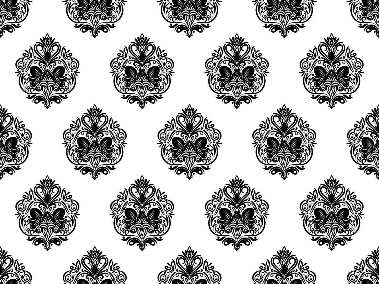 Damask seamless pattern. Black flowers Luxury Royal Wallpaper. Floral Background. vector