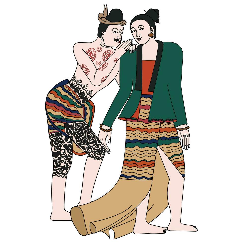 dibujos animados personaje kachib rak. del Norte tailandia, yaya provincia. tailandés estilo mujer y hombres, wat phumin vector