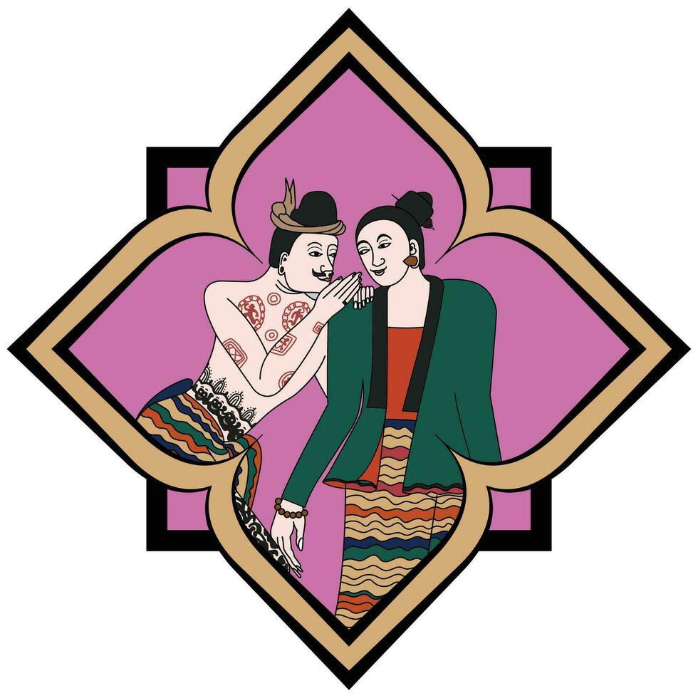 Whispering Love Nan. A couple of man and woman vector illustration. Thai traditional northern styles.