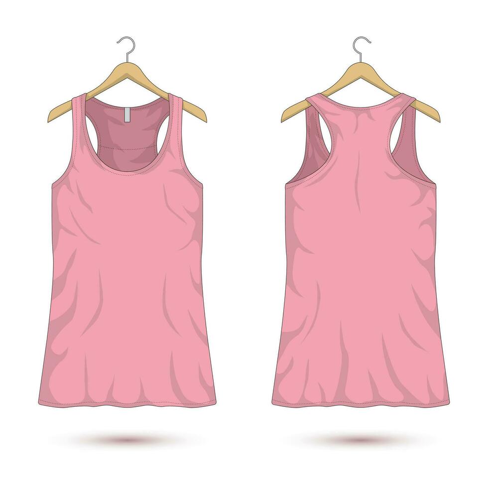 pink womens tank top front and back view vector