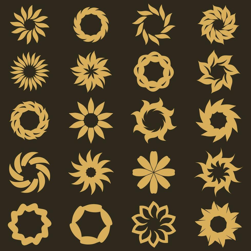 resumen floral circulo icono conjunto vector