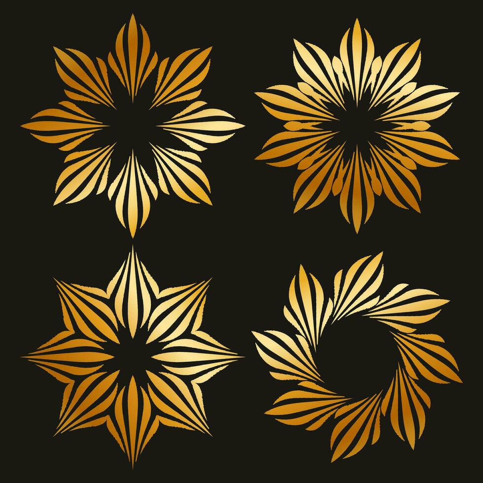 collection of abstract gold star badges vector