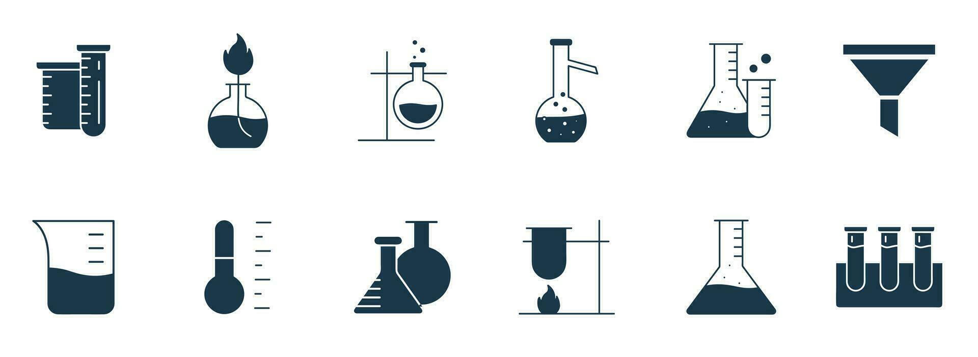 Laboratory glassware icon set. Chemistry or science research lab equipment  Beaker, flask, test tube for microbiology outline vector