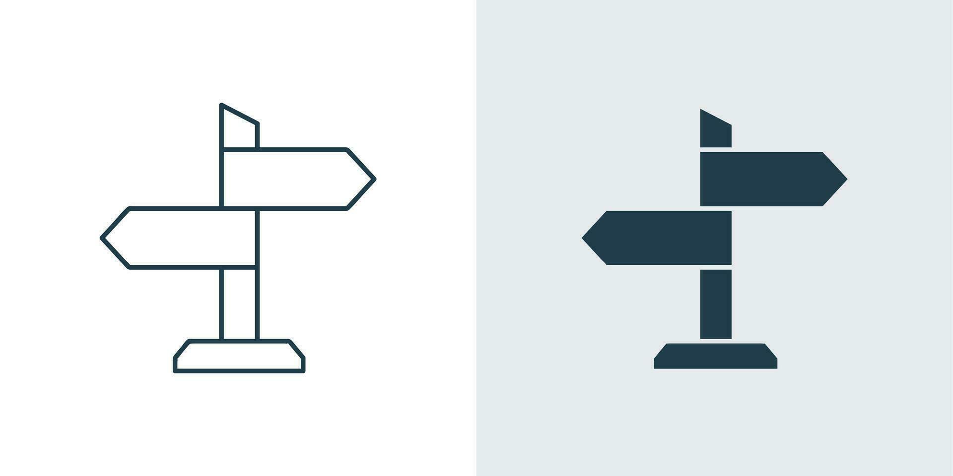 Road direction signpost icon outline and solid vector
