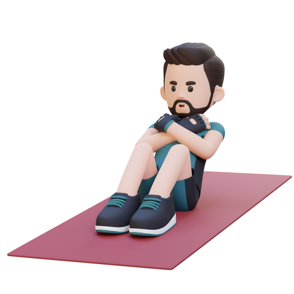 Perfect Abs 3D Sporty Male Character Mastering the Standard Crunch at the Gym png