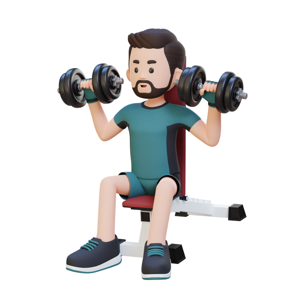 3D Sportsman Character Sculpting Strong Shoulders with Dumbbell Shoulder Bench Press png