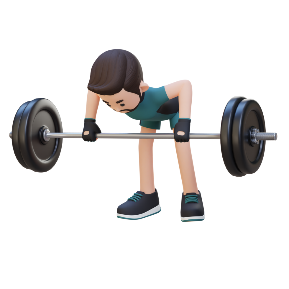 3D Sportsman Character Sculpting Back Muscles with Bent Over Row Workout png