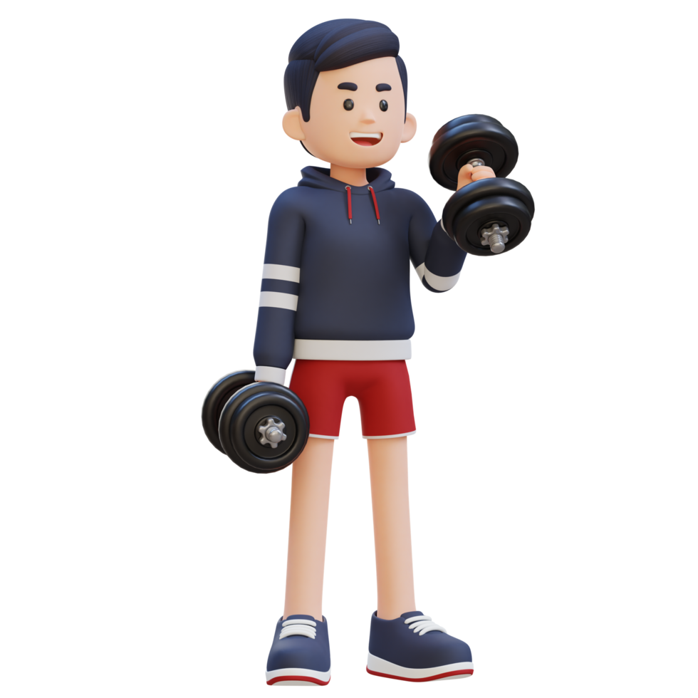 3D Sportsman Character Performing Left Hammer Curl with Dumbbell png