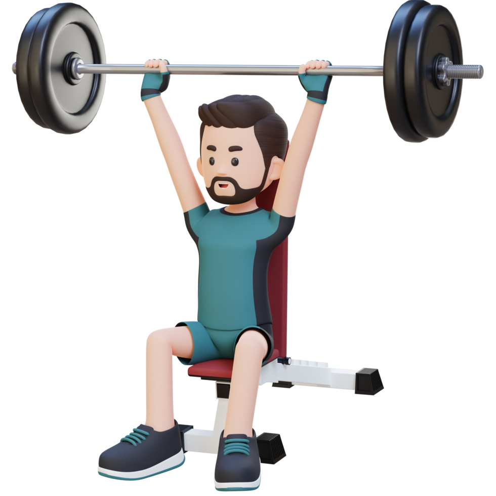 3D Sportsman Character Building Upper Body Strength with Overhead Bench Press Workout png