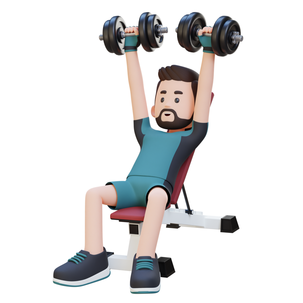 3D Sportsman Character Building Upper Body Strength with Incline Bench Dumbbell Chest Press png