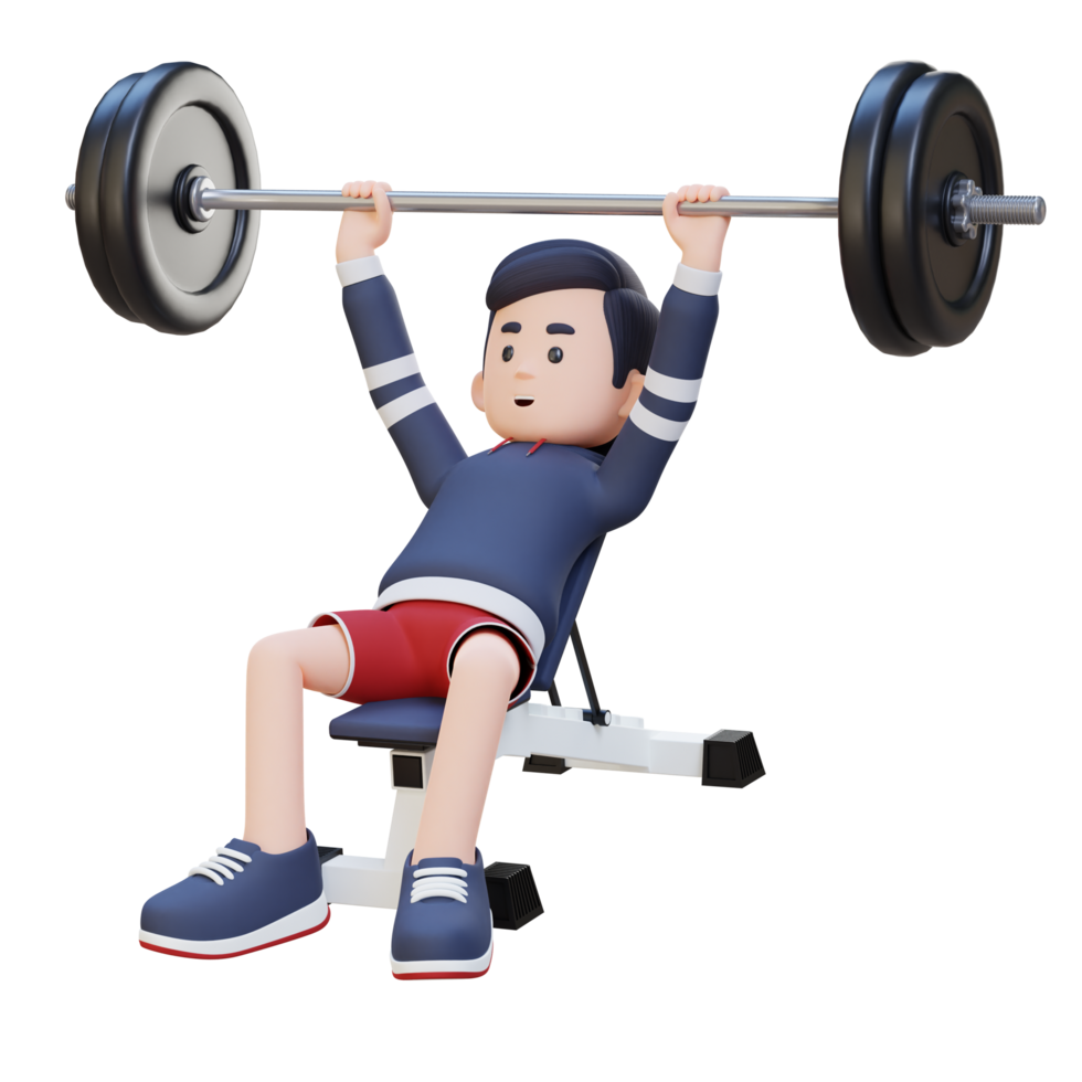 3D Sportsman Character Sculpting Upper Body with Incline Bench Press Workout png