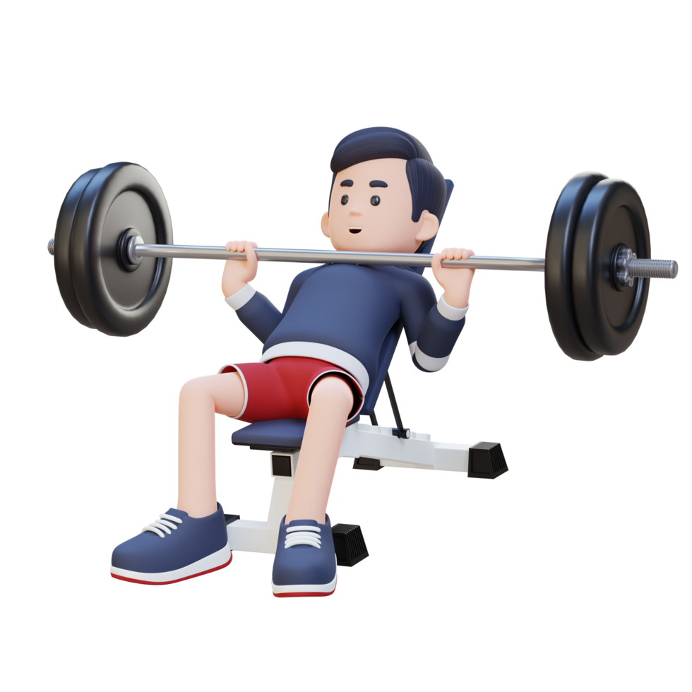 3D Sportsman Character Sculpting Upper Body with Incline Bench Press Workout png