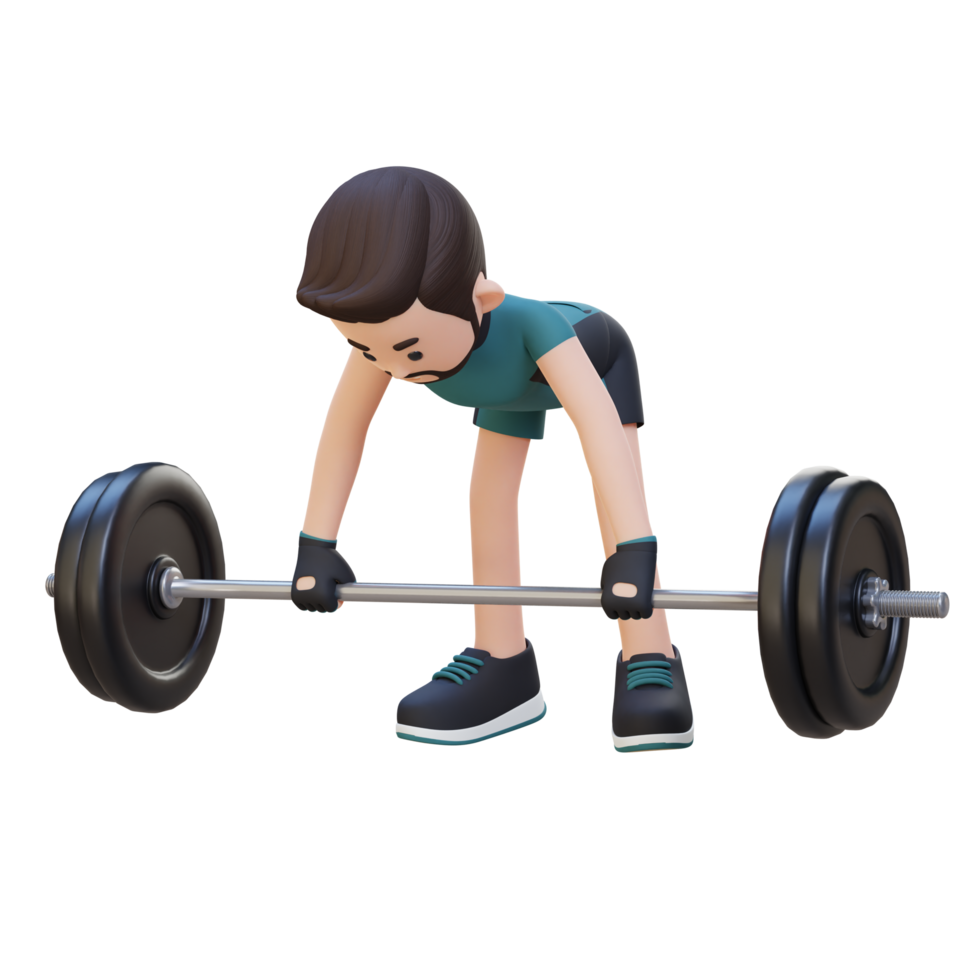 3D Sportsman Character Sculpting Back Muscles with Bent Over Row Workout png