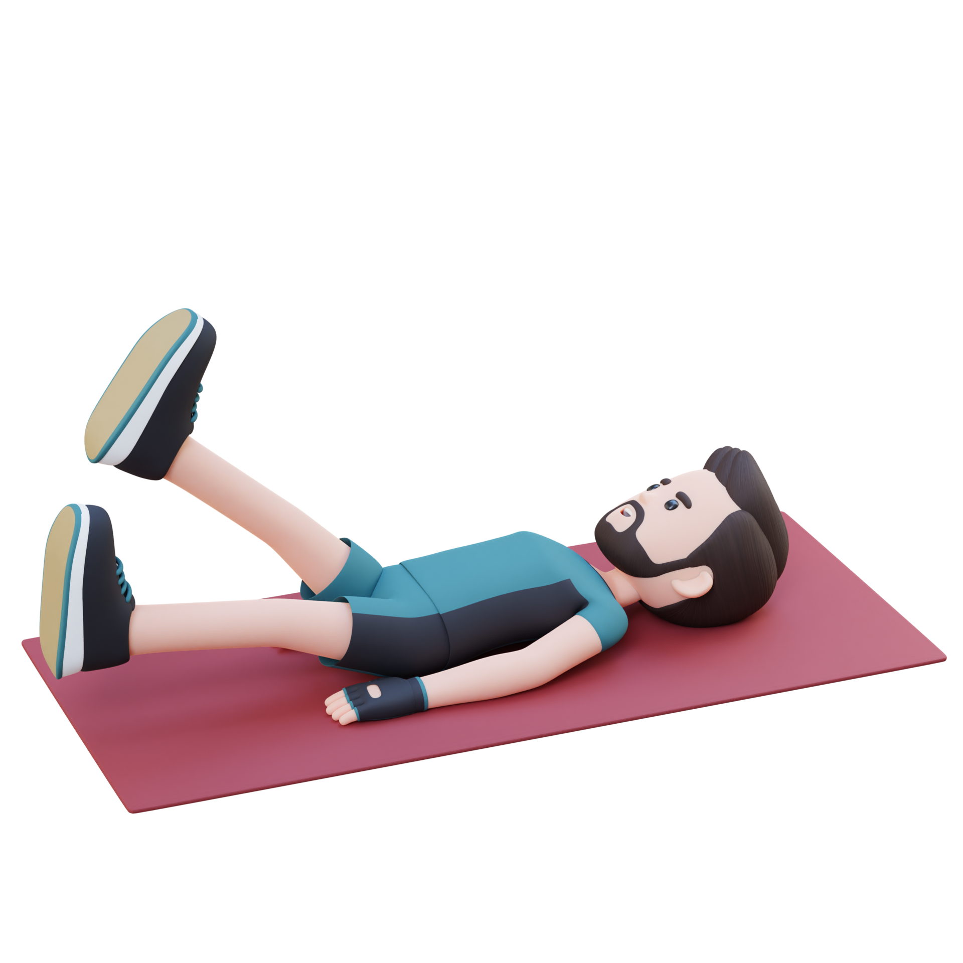 Dynamic 3D Sporty Male Character Rocking the Abs Scissor Kick Crunch