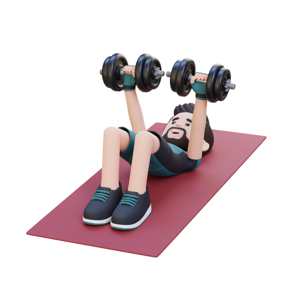 3D Sportsman Character Performing Dumbbell Decline Floor Press png