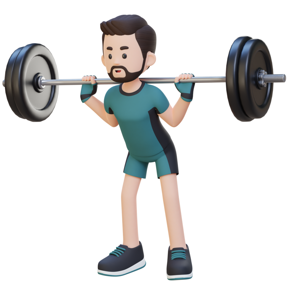 3D Sportsman Character Building Lower Body Strength with Barbell Squat Workout png