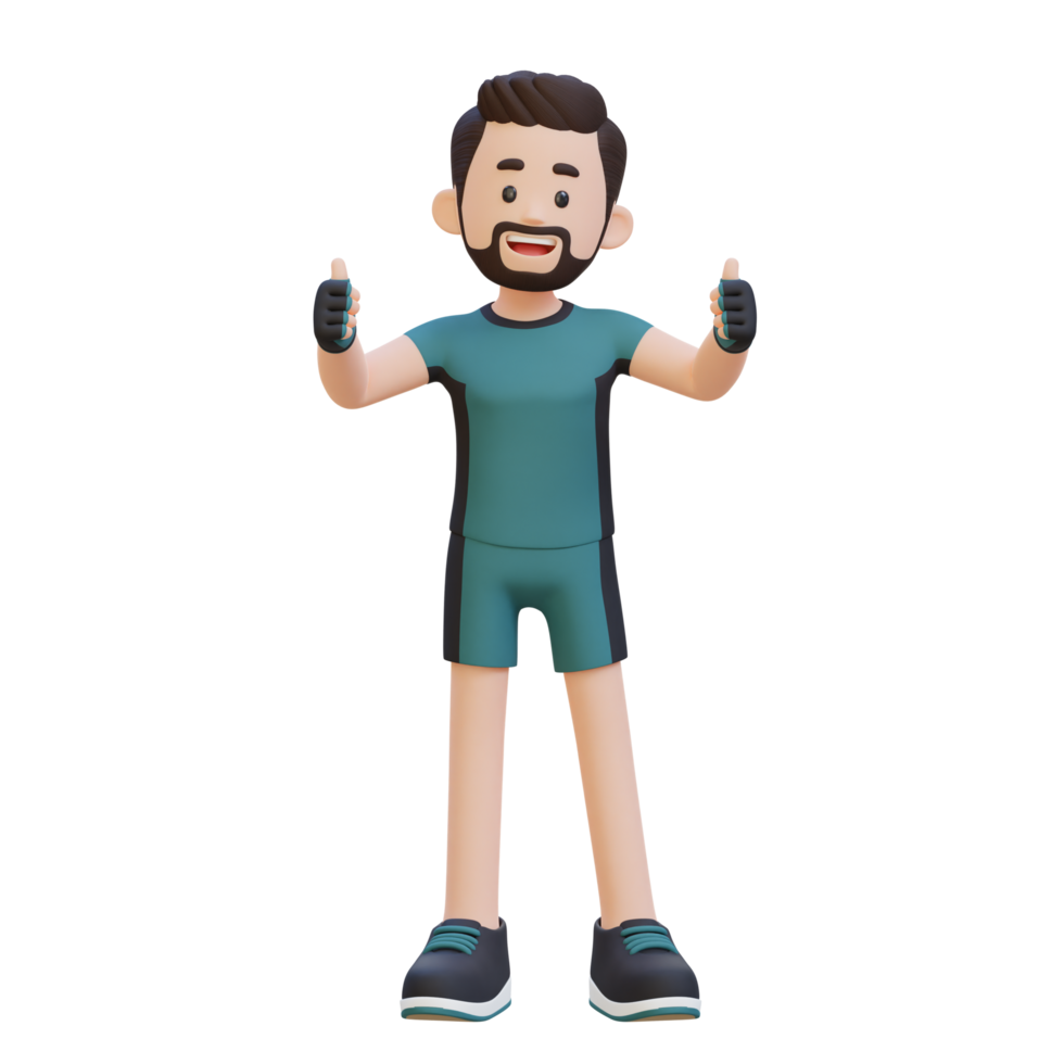 3d deportista personaje abrazando un positivo estilo de vida con un pulgar arriba actitud png