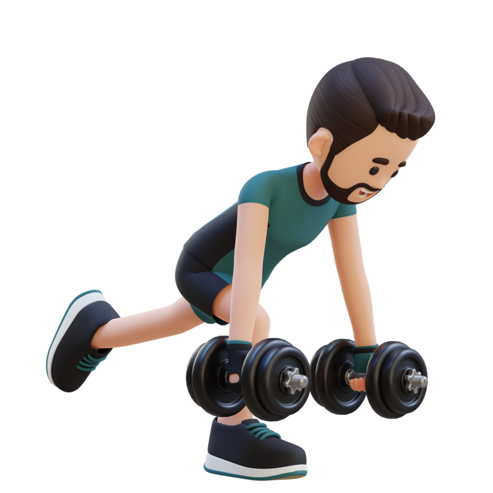 3D Sportsman Character Performing Dumbbell Single Leg Deadlift right png