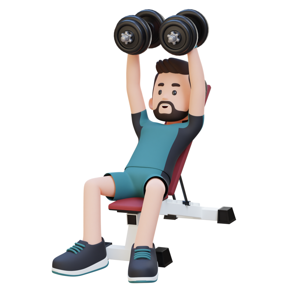 3D Sportsman Character Sculpting Muscular Chest with Incline Bench Dumbbell Chest Fly png