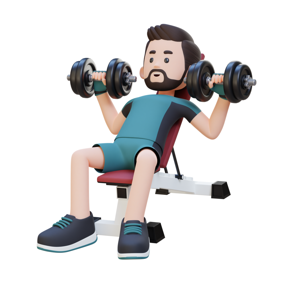 3D Sportsman Character Building Upper Body Strength with Incline Bench Dumbbell Chest Press png